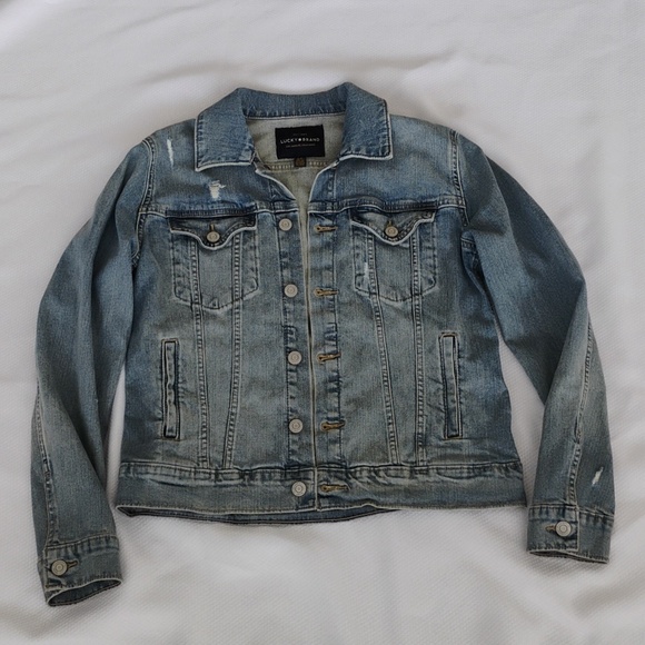 Lucky Brand Tomboy Trucker Distressed Denim Jacket - Like New Small - Picture 2 of 7